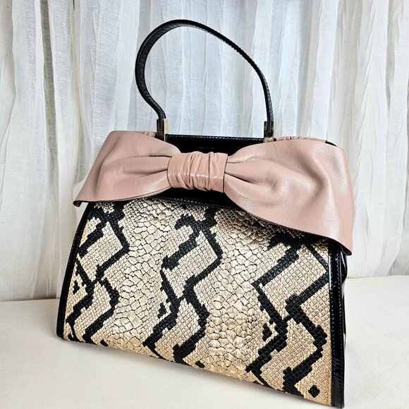 Valentino Garavani Bow Top Handle Bag • Rare Snakeskin Jacquard • Italy - Picture 3 of 16